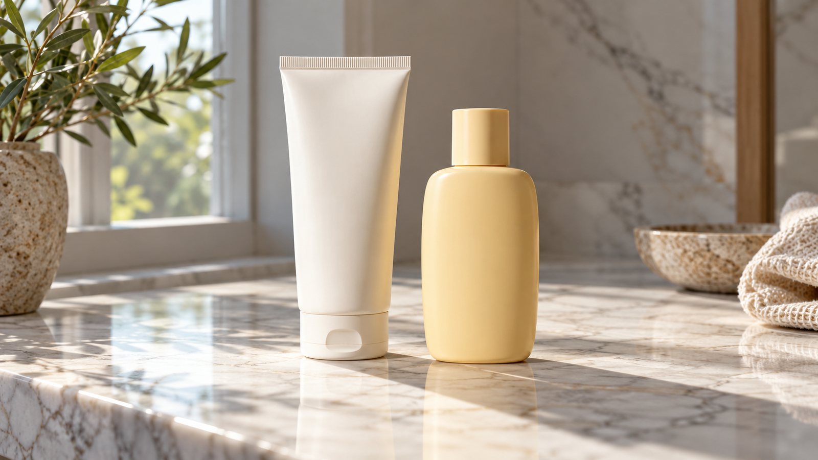 Two sunscreen bottles side by side (illustrative)